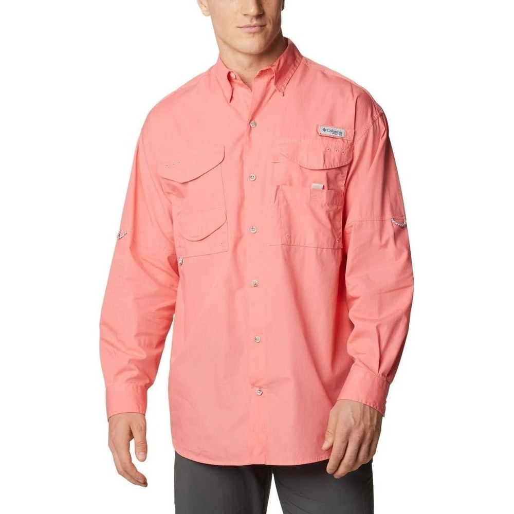 Columbia Bonehead PFG‎ Fishing Shirt Mens L Short Sleeve Pink Peach Outdoor